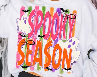Striped Halloween Ghost Spooky Season Png, Coquette Halloween Shirt Design, Trendy Fall Ghost Sublimation PNG, Striped Boutique PNG