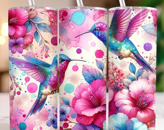 Hummingbirds Tumbler Wrap Floral 20oz Skinny Sublimation Tumbler Design, Hummingbird Sublimation Tumbler Design, Download digital