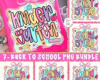 Preppy Back To School Bundle Png, First Day Of School Shirt Png Bundle, Girly Coquette Teacher Png, Pre-K 1st 2d 3d 4th 5th Grades Png