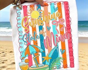 Retro Sunshine State of Mind PNG, Beach Sublimation Design, Summer Vibes Png, Colorful Summer Stripes Png, Trendy Summer Coquette Png File