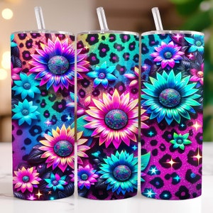 Sunflowers Tumbler Wrap Glitter Leopard 20oz Skinny Tumbler PNG Sublimation Design Seamless Glitter Sunflowers Tumbler Wrap Digital Download