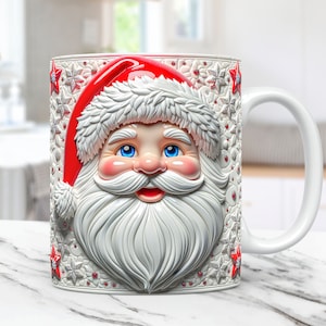 3D Santa Christmas Mug Wrap Cute Mug Wrap Sublimation Design PNG 3D Santa Claus 11oz 15oz Coffee Cup Template 3D Christmas Mug Press Design