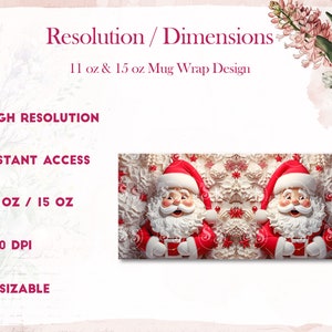 3D Santa Christmas Mug Wrap Cute Mug Wrap Sublimation Design PNG 3D ...
