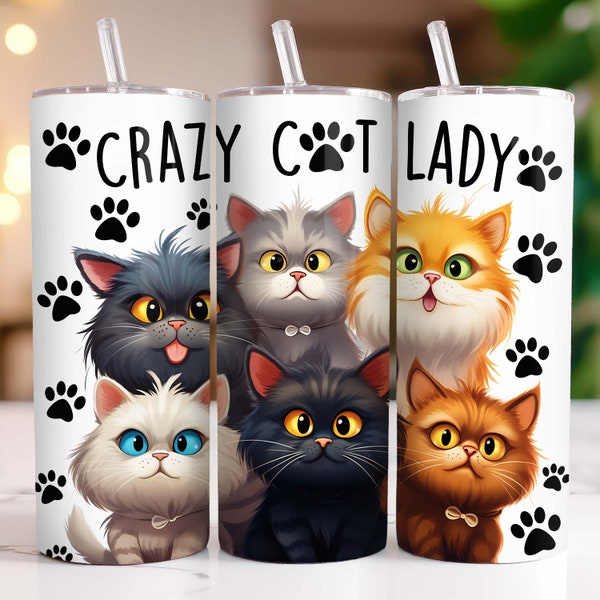 Cats Tumbler Wrap Cat Lovers Skinny 20 oz Tumbler Sublimation Design Funny Cat Tumbler PNG, Digital Download