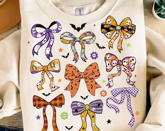 Preppy Coquette Bow Halloween Png, Coquette Bow Png, Cute Ghost Png, Witchy Bats Png, Retro Halloween Png, Halloween Shirt Design