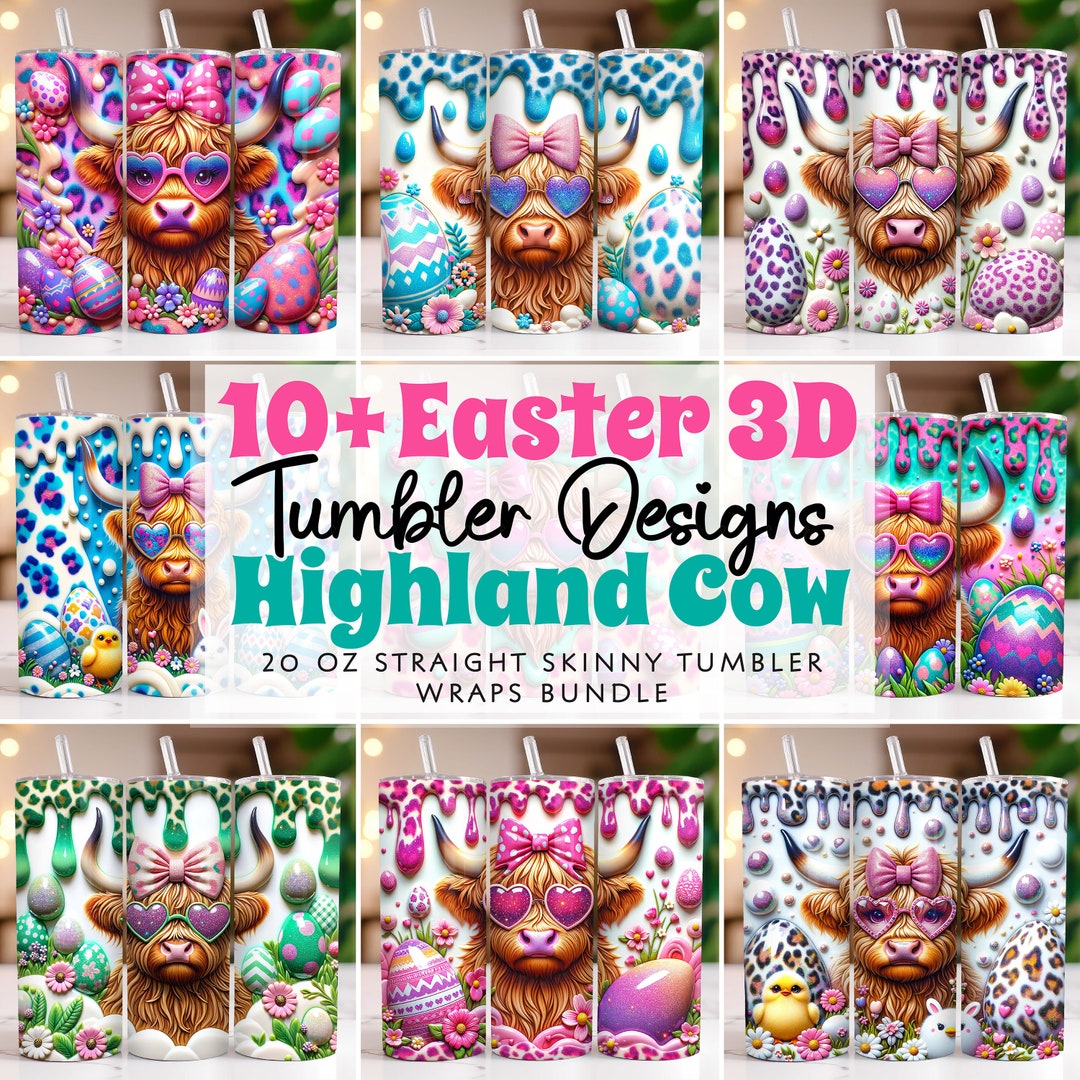 Easter Highland Cow Tumbler Wrap Bundle, 20 Oz Tumbler Sublimation ...
