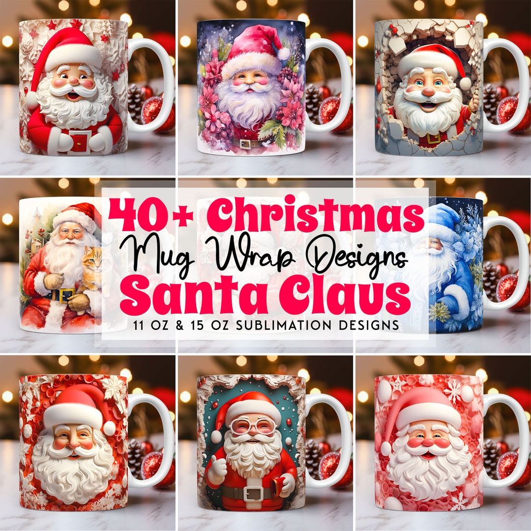 Santa Christmas Mug Wrap Bundle Cute Mug Wrap Sublimation Design PNG ...