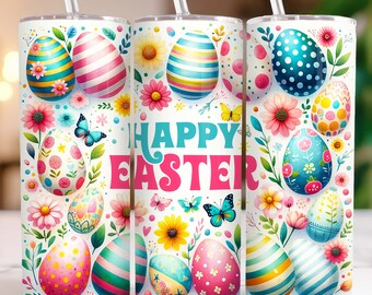 Happy Easter Tumbler Wrap, 20 oz Tumbler PNG Sublimation Design, Cute Easter Day Tumbler Wrap, Watercolor Easter Egg Tumbler wrap