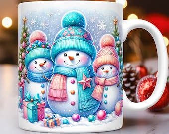 Snowman Christmas Mug Wrap Snowman Mug Wrap Sublimation Design PNG Snowman Cute Mug Press Design PNG Christmas 15oz and 11oz Mug Template