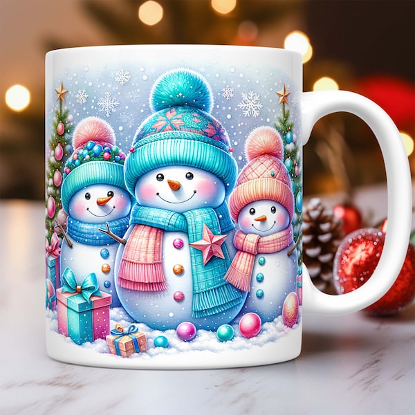 Snowman Christmas Mug Wrap Snowman Mug Wrap Sublimation Design PNG Snowman Cute Mug Press Design PNG Christmas 15oz and 11oz Mug Template