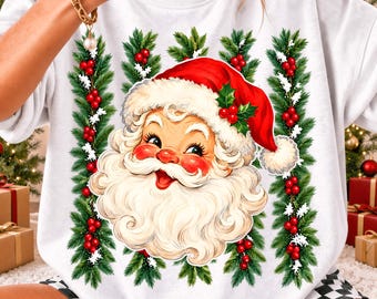 Trendy Santa Christmas Png, Retro Christmas Tree Png, Christmas Wreath PNG, Holiday Png, Xmas Sublimation Design, Distressed, Aesthetic