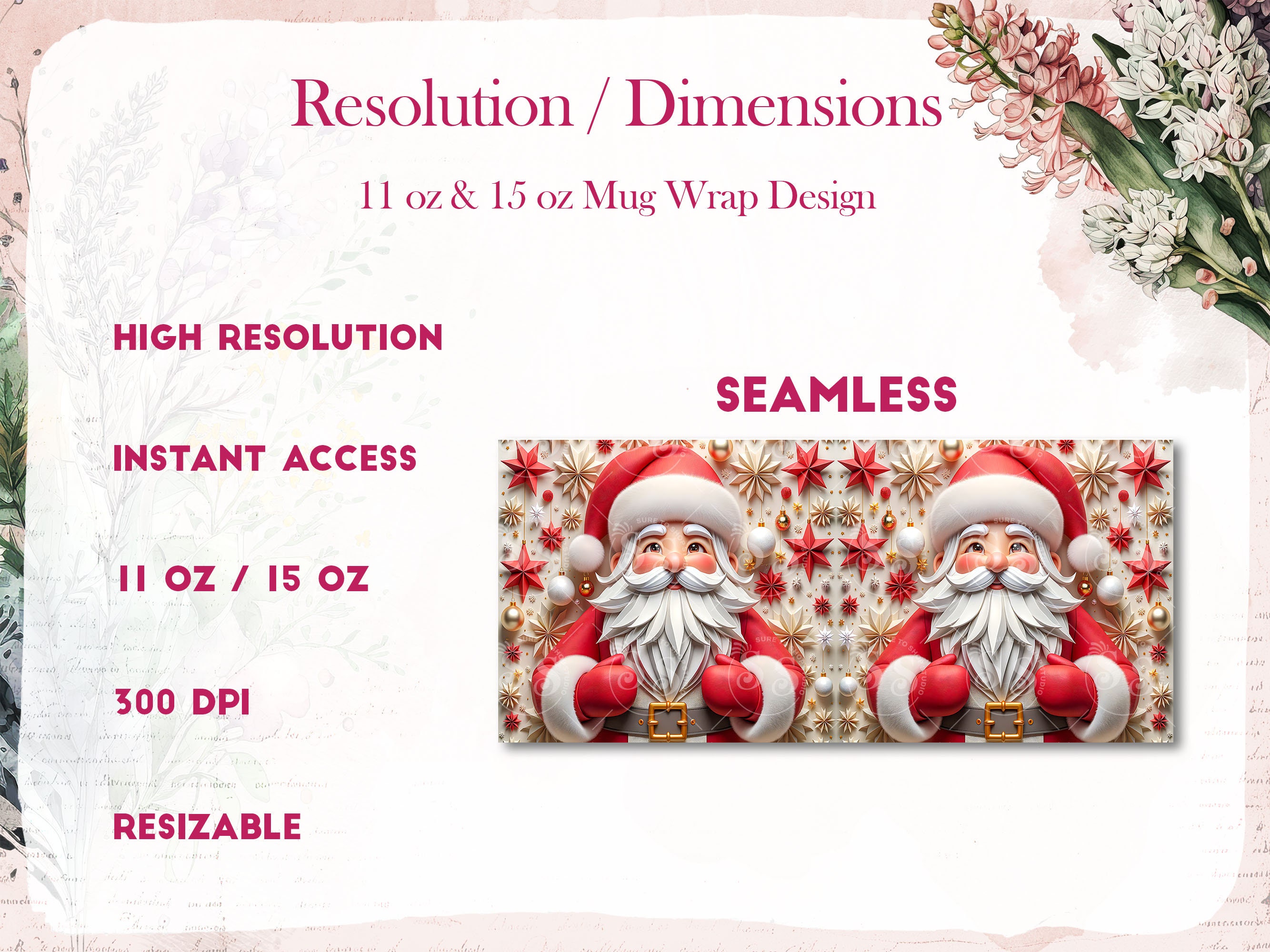 3D Santa Christmas Mug Wrap Cute Mug Wrap Sublimation Design PNG 3D ...