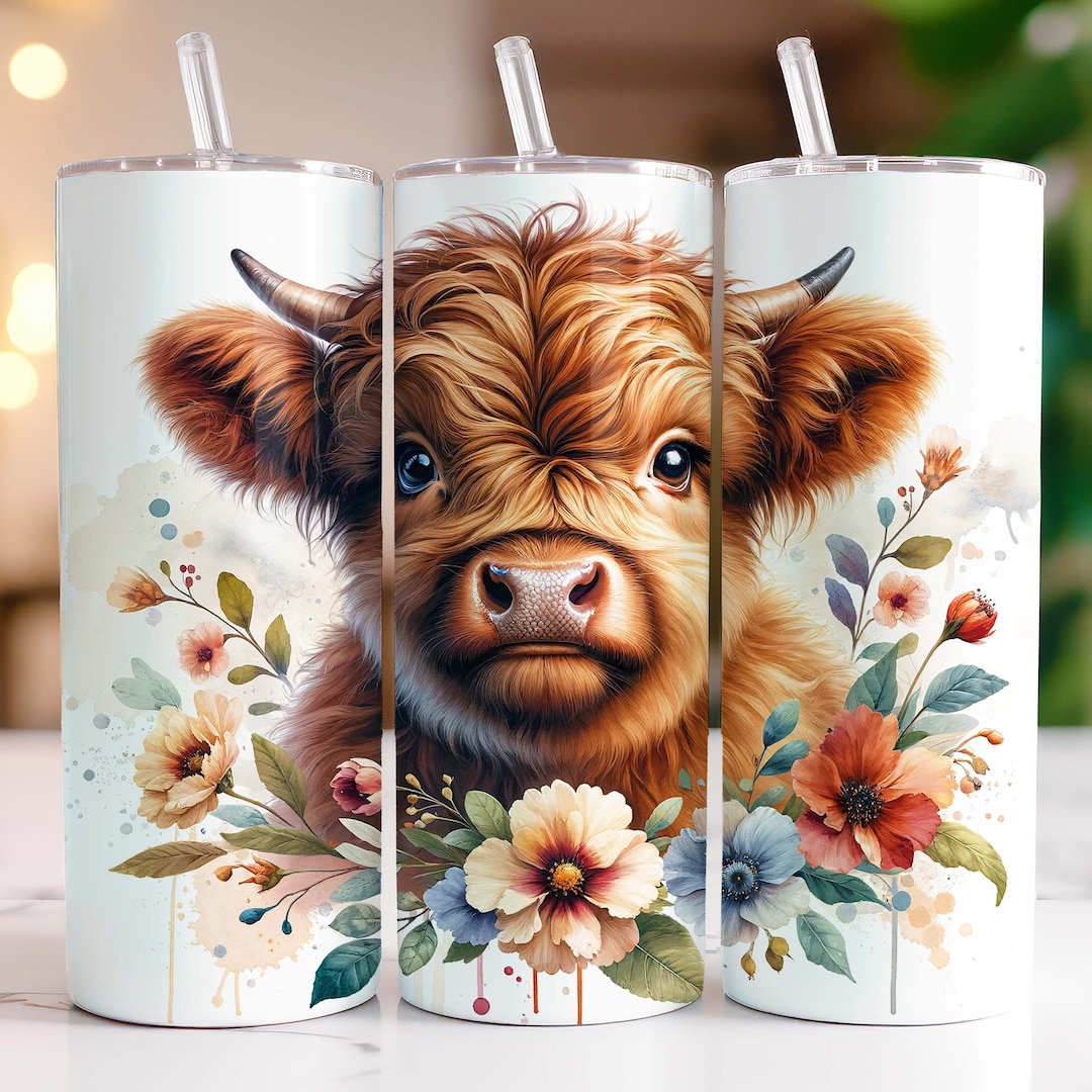 Highland Cow Tumbler Wrap Floral 20 Oz Skinny Tumbler Sublimation ...