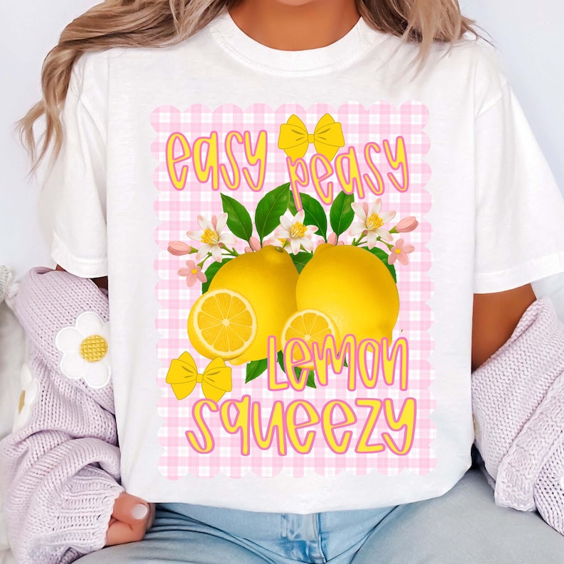 Easy Peasy Png, Lemon Summer Png, Preppy Lemon Coquette Png, Summer Vibes Png, Girly Summer Shirt Design, Lemon Shirt Png, Lemonade Design image 2