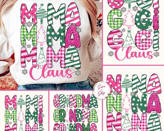 Christmas Mama Gigi Nana Claus Bundle Png, Pink Christmas Png, Grandma Christmas Png, Glitter Christmas Mama Png, Xmas Sublimation Designs