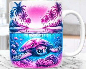 Turtle Mug Wrap Turtle Lovers Mug Wrap Sublimation Design PNG, 11oz and 15oz Coffee Cup Template, Sea Baby Turtles Mug PNG, Digital Download