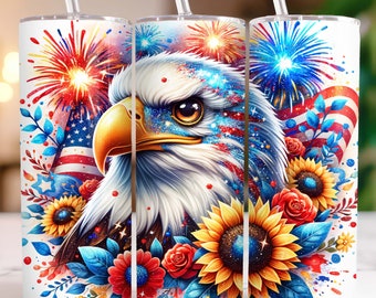 American Bald Eagle 20 oz Tumbler Wrap Skinny Sublimation Design, Patriotic Tumbler Png, 4th Of July Tumbler Wrap, Digital Download