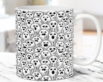 3D opgeblazen Halloween-mokomslag, Puffy Ghost Halloween-mokomslag sublimatie PNG-ontwerp, 11oz en 15oz Spooky Vibes Halloween-mokomslag