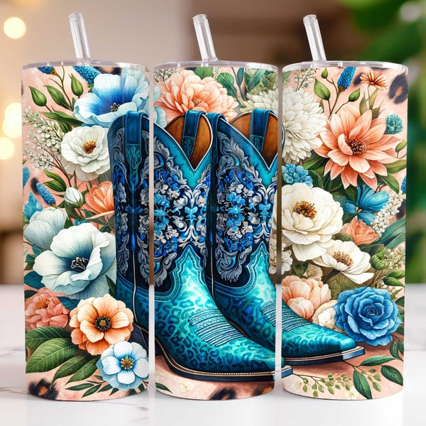 Floral Cowgirl Boots Tumbler Wrap, 20oz Tumbler PNG Sublimation Design, Western Girl Tumbler Wrap, Country Western Tumbler Wrap