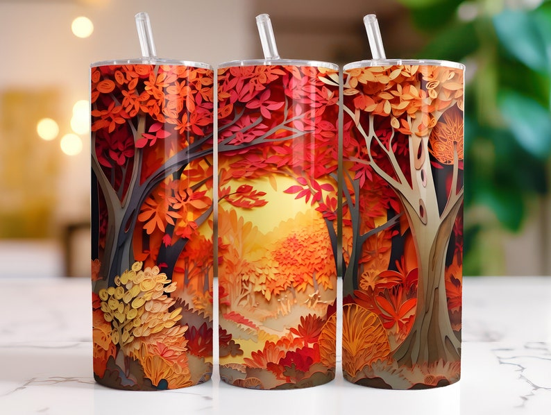 3D Fall Tumbler Wrap Bundle 20 Oz Skinny Tumbler Sublimation Designs ...