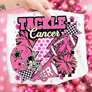 Trendy Cheer Tackle Cancer Png, Pink Football Cheer Png, Breast Cancer Awareness Png, Football Breast Cancer PNG, Pink Coquette Ribbon Png