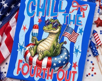 Alligator 4th of july Png, Chill The Fourth Out Png, Alligator Summer Patriotic Sublimation Design, Patriotic Summer Pool Design