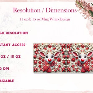 3D Deer Christmas Mug Wrap Cute Mug Wrap Sublimation Design PNG Cute ...
