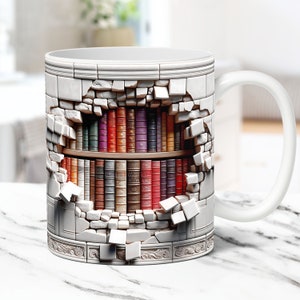 3D Book Mug Wrap 3D Bookshelf Mug Wrap Sublimation Design PNG 3D Book Lover Mug Wrap 11oz and 15oz Coffee Mug Wrap, Digital Download