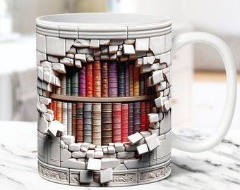 3D-boksmuggomslag, 3D-bokhyllemuggomslag, sublimeringsdesign, PNG, 3D-bokälskaremuggomslag, 11oz och 15oz kaffemuggomslag, digital nedladdning