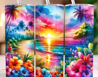 Beach Sunset 20 oz Skinny Tumbler Sublimation Design PNG, Ocean Tumbler Wrap, Beach Tumbler Wrap, Ocean Sunset Tumbler PNG