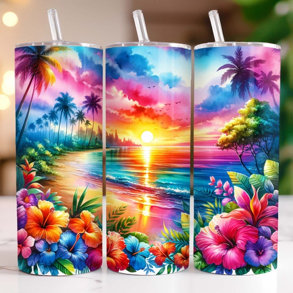 Beach Sunset 20 oz Skinny Tumbler Sublimation Design PNG, Ocean Tumbler Wrap, Beach Tumbler Wrap, Ocean Sunset Tumbler PNG