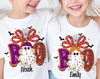Personalized Halloween Kids Name Png, Halloween Ghost Pumpkin Png, Spooky Halloween Kids Shirt Png, Halloween Pumpkin Coquette Bow Png