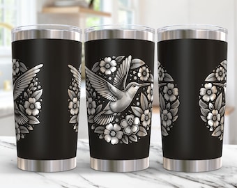 Kwiatowy koliber Tumbler Wrap Laser Svg, 20oz Tumbler Wrap Grawerowany laserowo, Koliber 20 oz Tumbler Plik Projekt Grawerowanie laserowe Svg