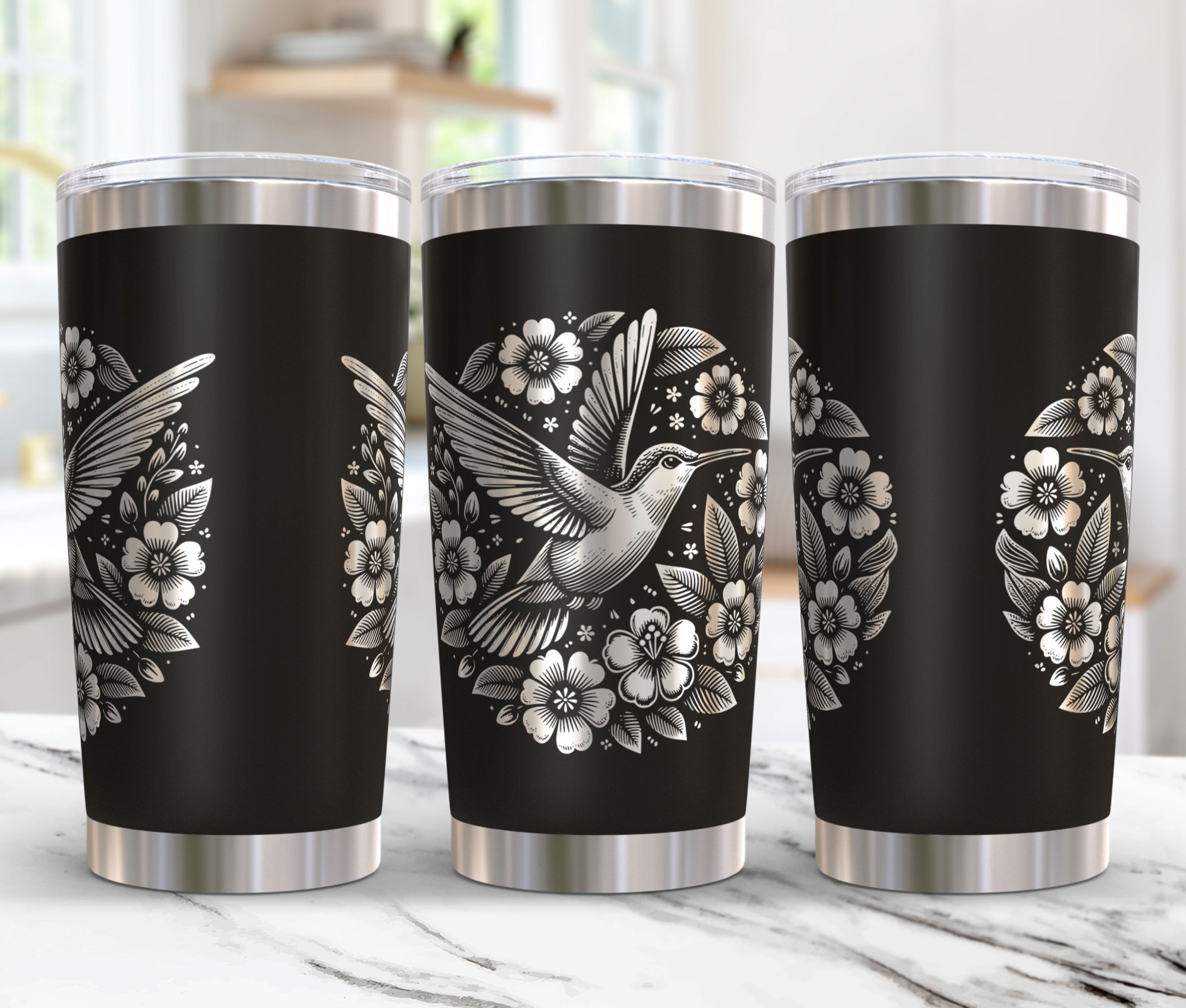 Floral Hummingbird Tumbler Wrap Laser Svg, 20oz Laser Engraved