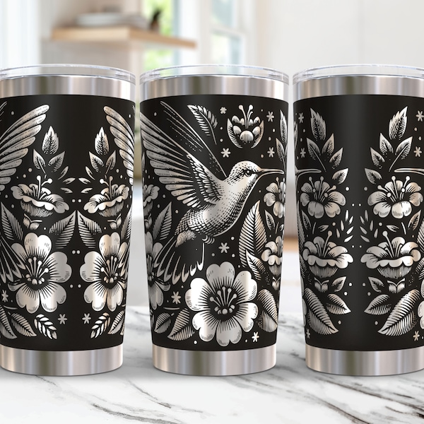 Floral Hummingbird Tumbler Wrap 20oz Laser Svg, Laser Engraved Tumbler Wrap, Hummingbird 20 oz Tumbler Laser File Design Laser Engraving Svg