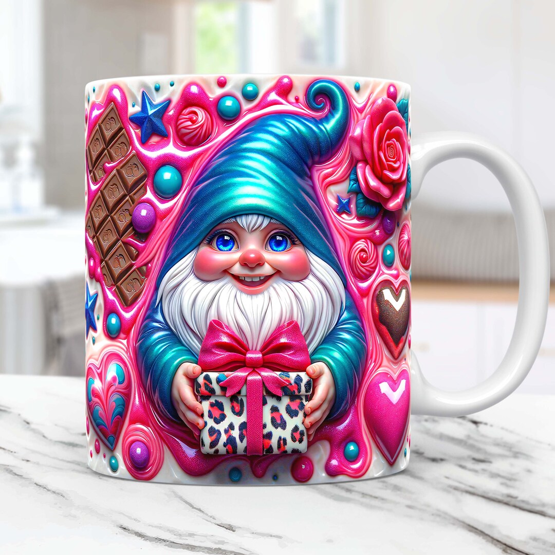 3D Gnome Valentine Mug Wrap, Gnome Mug Wrap PNG Sublimation Design