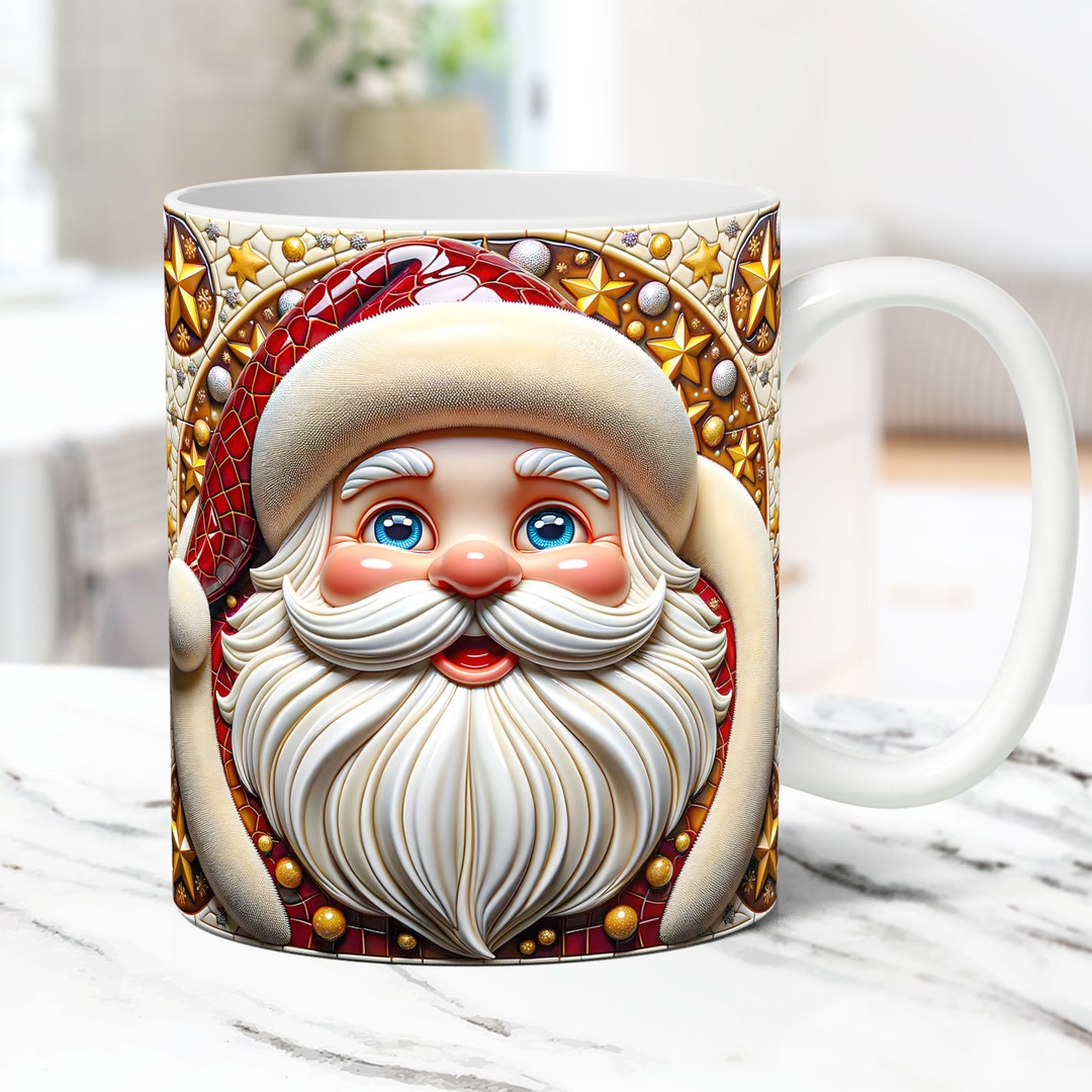 3D Santa Christmas Mug Wrap Cute Mug Wrap Sublimation Design 3D Santa ...