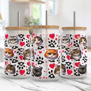 Funny Cat Glass Can Wrap 16oz Glass Can PNG Sublimation Design Cat Mom Can Glass Wrap 16 oz Cat Lover and Pet Owner Cute Kitten Cup Wrap