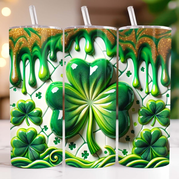 3D Inflated St Patrick's Day Tumbler Wrap Shamrock 20 oz Tumbler PNG Sublimation Design, Clover Tumbler Wrap, St Patrick's Day Tumbler Wrap