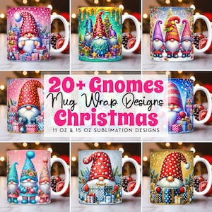 Cute Gnomes Christmas Mug Wrap Bundle, Mug Wrap Sublimation Designs PNG, 11oz and 15oz Mug Template, Cute Christmas Mug Press Design
