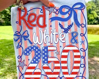 PNG rojo, blanco y 250 aniversario, diseño de lazo patriótico, camiseta de libertad de Estados Unidos 1776-2026 por sublimación, PNG retro del Día de la Independencia de EE. UU.