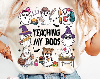 Teaching My Boos Png, Halloween Teacher Png, Coquette Pencil Png, Ghost teacher png, halloween Png, Cute Ghost Png, Retro Teacher Png