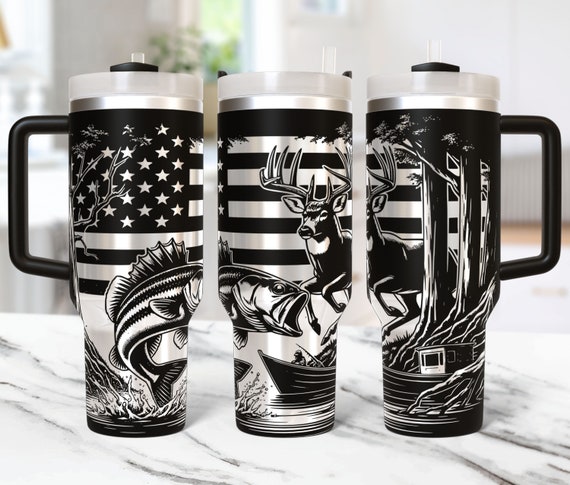 Fishing Tumbler Wrap Laser File Svg USA Flag 40oz Laser Engraved Tumbler Wrap Deer 40 oz Hunting Tumbler Svg Design Laser Engraving Svg