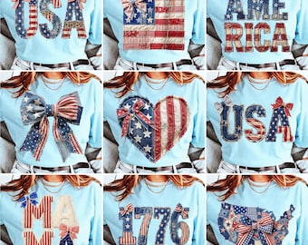 Paquete de PNG de patchwork falso del 4 de julio, PNG del 4 de julio, PNG de EE. UU., PNG de patchwork de EE. UU., PNG de América, PNG de la bandera de EE. UU., PNG de 1776, PNG patriótico