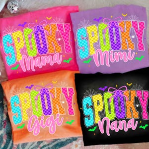 Neon Spooky Mama Bundle Png, Halloween Neon Mama Mini Png, Halloween Checkered Png, Spooky Season Png, Halloween Mama Png Gigi Nana Designs
