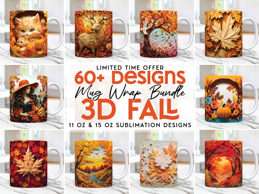 3D Fall Mug Wrap Bundle Mug Wrap Sublimation Designs PNG, 11oz and 15oz ...