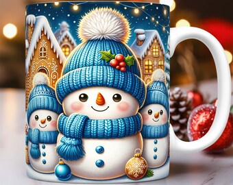 Caneca de Natal Boneco de Neve Envoltório de Caneca Boneco de Neve Envoltório de Caneca Sublimação Design PNG Boneco de Neve Caneca Fofa Imprensa Design PNG Natal 11oz e 15oz Caneca Modelo