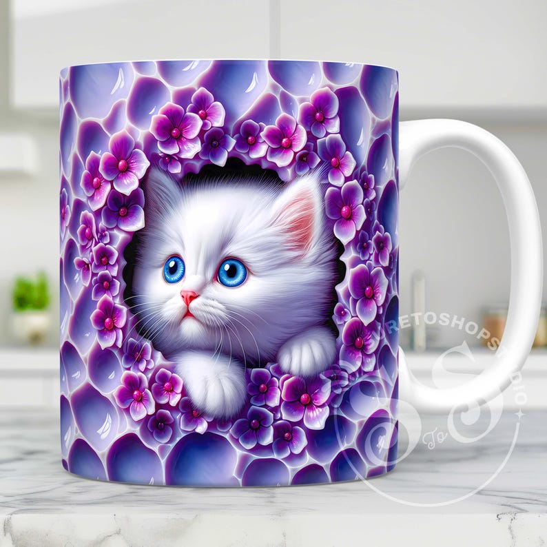 3D Kitten Hole in A Wall Mug Wrap Bundle Cat