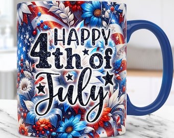 Envoltura de taza del 4 de julio Diseño de sublimación de envoltura de taza patriótica PNG, plantilla de taza de 11 oz y 15 oz, envoltura de taza feliz del 4 de julio