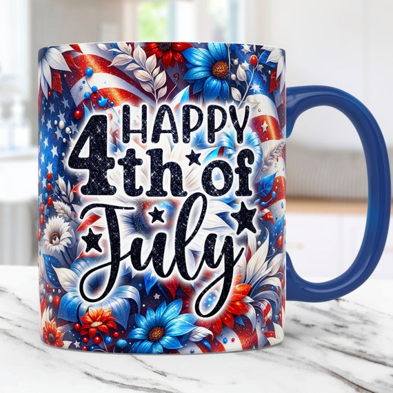4th of July Mug Wrap Patriotic Mug Wrap Sublimation Design PNG, 11oz and 15oz Mug Template, Happy 4th of July Mug Wrap